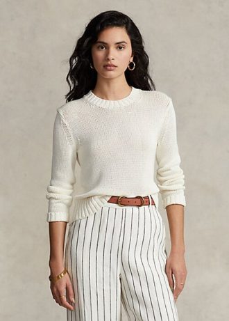Beyaz Kadın Ralph Lauren Pamuklu Yuvarlak Yaka Kazaklar