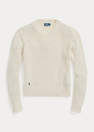 Beyaz Kadın Ralph Lauren Pamuklu Yuvarlak Yaka Kazaklar