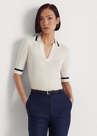 Beyaz Kadın Ralph Lauren İpek Karışımlı Kısa Kollu Kazaklar