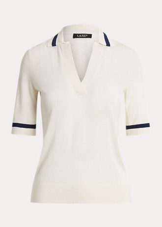 Beyaz Kadın Ralph Lauren İpek Karışımlı Kısa Kollu Kazaklar