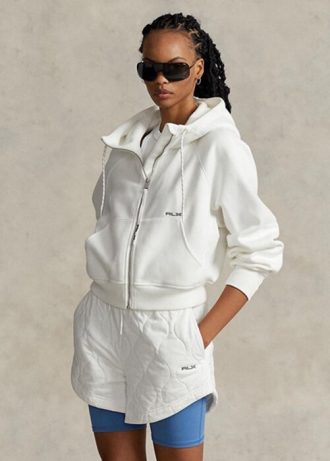 Beyaz Kadın Ralph Lauren Polar Tam Fermuarlı Dolman Kollu Kapüşonlu Üst