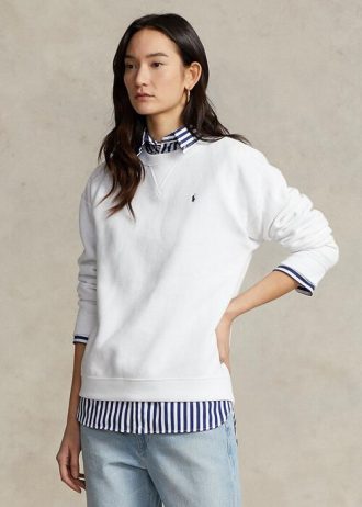 Beyaz Kadın Ralph Lauren Polar Yuvarlak Yaka Kazak Sweatshirt