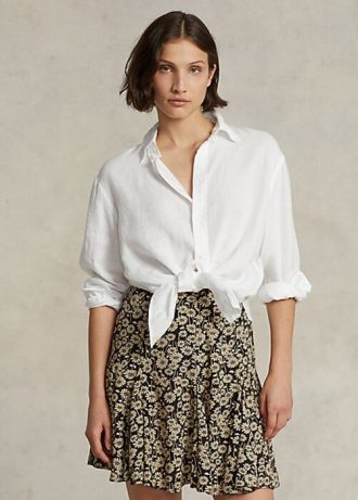 Beyaz Kadın Ralph Lauren Rahat Kesim Keten Gömlekler