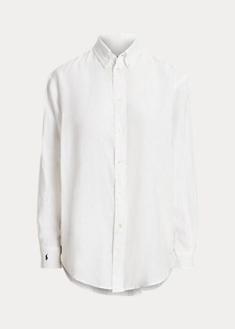 Beyaz Kadın Ralph Lauren Rahat Kesim Keten Gömlekler