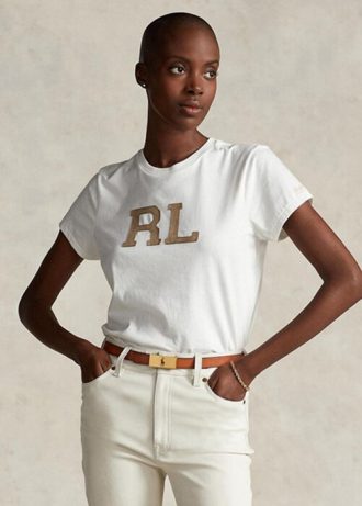 Beyaz Kadın Ralph Lauren Rl-süet aplikeli Jersey Tişörtleri