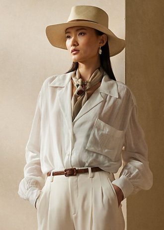 Beyaz Kadın Ralph Lauren Roslin Keten Vual Gömlekler