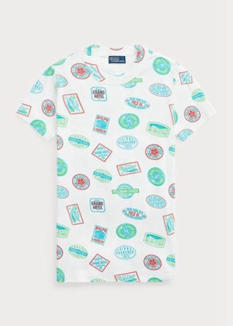 Beyaz Kadın Ralph Lauren Seyahat Motifli Kaburga Pamuklu Tişörtler