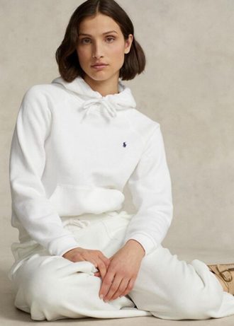 Beyaz Kadın Ralph Lauren Shrunken Fit Polar Kapüşonlu Üst