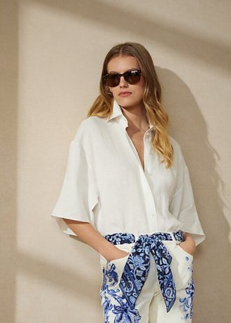 Beyaz Kadın Ralph Lauren Soloman Keten Bluz Gömlekleri