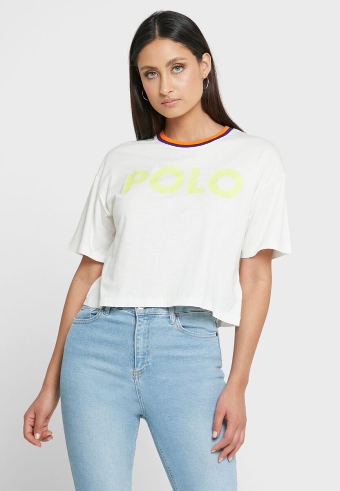 Beyaz Kadın Ralph Lauren Yuvarlak Yaka Grafik Tişörtler