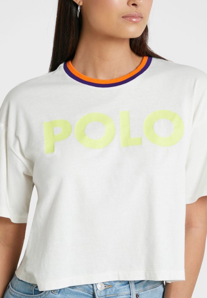 Beyaz Kadın Ralph Lauren Yuvarlak Yaka Grafik Tişörtler