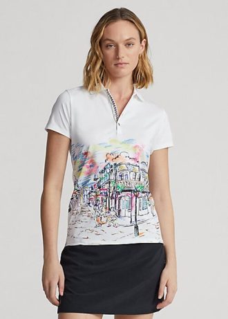 Beyaz Kadın Ralph Lauren Özel Kesim Fransız Çeyrek Motifli Polo Tişörtler