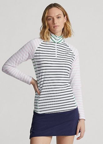 Beyaz / Lacivert / Pembe Kadın Ralph Lauren Çizgili Esnek Jersey Sweatshirt