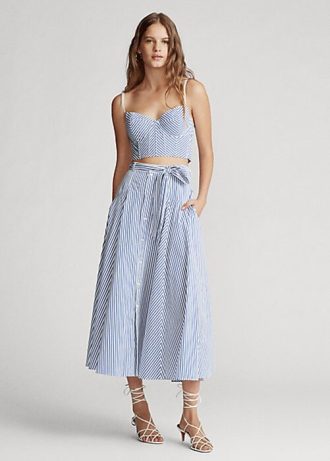 Beyaz / Mavi Kadın Ralph Lauren Çizgili Pamuklu A Kesim Etekler