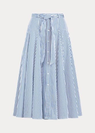 Beyaz / Mavi Kadın Ralph Lauren Çizgili Pamuklu A Kesim Etekler