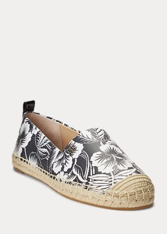 Beyaz / Siyah Kadın Ralph Lauren Cameryn III Çiçekli Deri Espadril