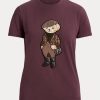 Bordo Kadın Ralph Lauren Tweed Polo Ayı Pamuklu Tişörtler Bordo Kadın Ralph Lauren Tweed Polo Ayı Pamuklu Tişörtler