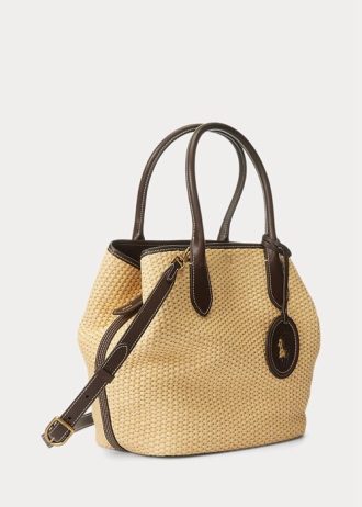 Doğal Kadın Ralph Lauren Deri Kenarlı Hasır Orta Boy Bellport Tote Çantalar
