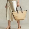Doğal Kadın Ralph Lauren Deri Kenarlı Hasır Orta Boy Bellport Tote Çantalar Doğal Kadın Ralph Lauren Deri Kenarlı Hasır Orta Boy Bellport Tote Çantalar