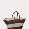 Doğal/Siyah/Lauren Tan Kadın Ralph Lauren Çizgili Hasır Orta Boy Daphney Tote Çantalar Doğal/Siyah/Lauren Tan Kadın Ralph Lauren Çizgili Hasır Orta Boy Daphney Tote Çantalar