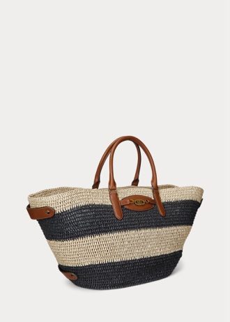 Doğal/Siyah/Lauren Tan Kadın Ralph Lauren Çizgili Hasır Orta Boy Daphney Tote Çantalar