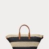 Doğal/Siyah/Lauren Tan Kadın Ralph Lauren Çizgili Hasır Orta Boy Daphney Tote Çantalar Doğal/Siyah/Lauren Tan Kadın Ralph Lauren Çizgili Hasır Orta Boy Daphney Tote Çantalar