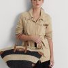 Doğal/Siyah/Lauren Tan Kadın Ralph Lauren Çizgili Hasır Orta Boy Daphney Tote Çantalar Doğal/Siyah/Lauren Tan Kadın Ralph Lauren Çizgili Hasır Orta Boy Daphney Tote Çantalar