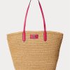 Doğal/Spor Pembe Kadın Ralph Lauren Deri Kenarlı Hasır Büyük Brie Tote Çantalar Doğal/Spor Pembe Kadın Ralph Lauren Deri Kenarlı Hasır Büyük Brie Tote Çantalar
