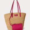 Doğal/Spor Pembe Kadın Ralph Lauren Deri Kenarlı Hasır Büyük Brie Tote Çantalar Doğal/Spor Pembe Kadın Ralph Lauren Deri Kenarlı Hasır Büyük Brie Tote Çantalar