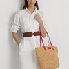 Doğal/Spor Pembe Kadın Ralph Lauren Deri Kenarlı Hasır Büyük Brie Tote Çantalar Doğal/Spor Pembe Kadın Ralph Lauren Deri Kenarlı Hasır Büyük Brie Tote Çantalar