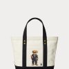 Ekru/Siyah Kadın Ralph Lauren Kanvas Küçük Polo Bear Tote Çantalar Ekru/Siyah Kadın Ralph Lauren Kanvas Küçük Polo Bear Tote Çantalar