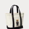 Ekru/Siyah Kadın Ralph Lauren Kanvas Küçük Polo Bear Tote Çantalar Ekru/Siyah Kadın Ralph Lauren Kanvas Küçük Polo Bear Tote Çantalar