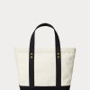 Ekru/Siyah Kadın Ralph Lauren Kanvas Küçük Polo Bear Tote Çantalar Ekru/Siyah Kadın Ralph Lauren Kanvas Küçük Polo Bear Tote Çantalar