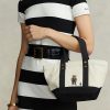 Ekru/Siyah Kadın Ralph Lauren Kanvas Küçük Polo Bear Tote Çantalar Ekru/Siyah Kadın Ralph Lauren Kanvas Küçük Polo Bear Tote Çantalar