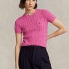 Fuchsia Kadın Ralph Lauren Kablo Örgü Pamuklu Kısa Kollu Kazaklar Fuchsia Kadın Ralph Lauren Kablo Örgü Pamuklu Kısa Kollu Kazaklar
