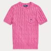 Fuchsia Kadın Ralph Lauren Kablo Örgü Pamuklu Kısa Kollu Kazaklar Fuchsia Kadın Ralph Lauren Kablo Örgü Pamuklu Kısa Kollu Kazaklar