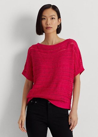 Fuchsia Kadın Ralph Lauren Pamuklu File Kısa Kollu Kazaklar