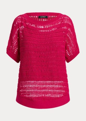 Fuchsia Kadın Ralph Lauren Pamuklu File Kısa Kollu Kazaklar