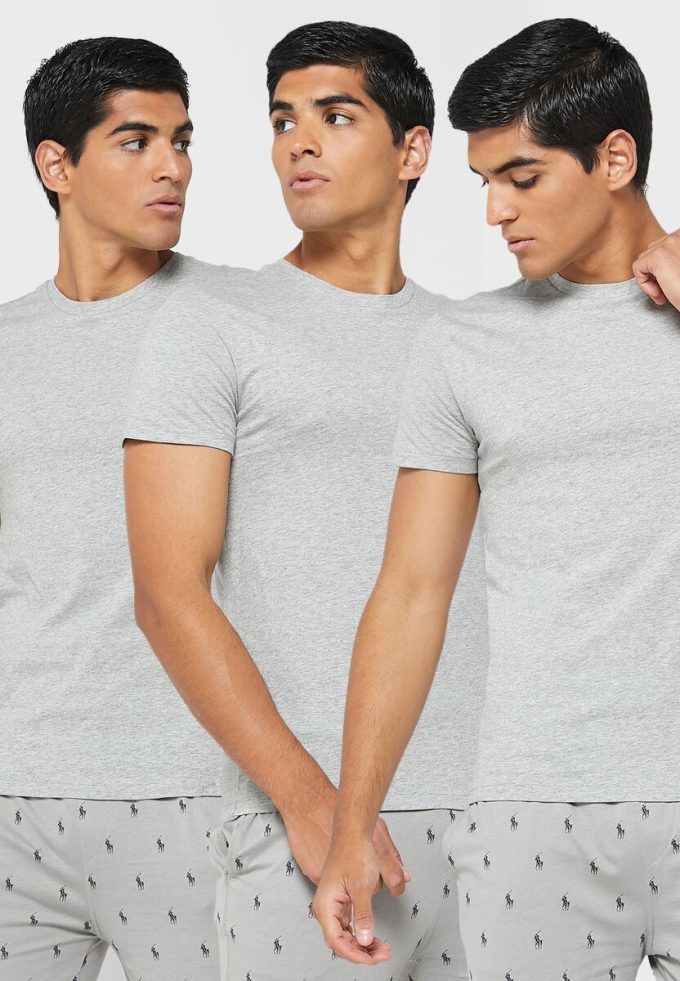 Gri Erkek Ralph Lauren 3’lü Paket Çeşitli Yuvarlak Yaka Tişörtler