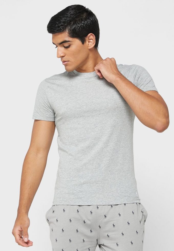 Gri Erkek Ralph Lauren 3’lü Paket Çeşitli Yuvarlak Yaka Tişörtler