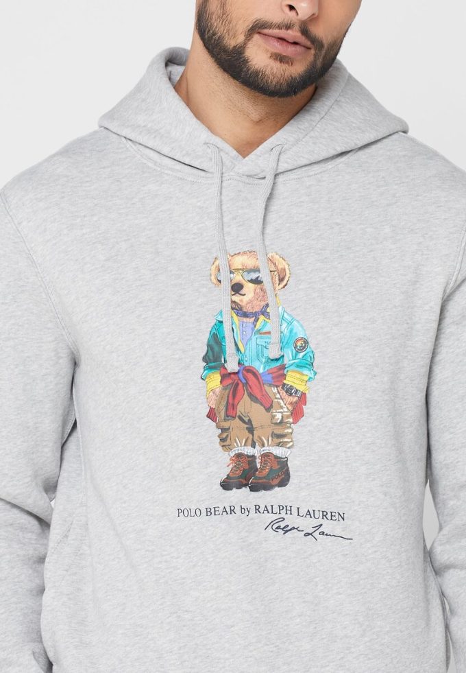 Gri Erkek Ralph Lauren Baskılı Kapüşonlu Üst