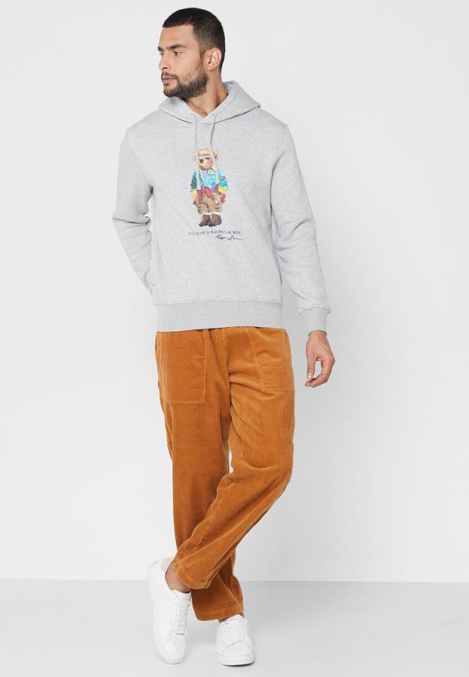 Gri Erkek Ralph Lauren Baskılı Kapüşonlu Üst