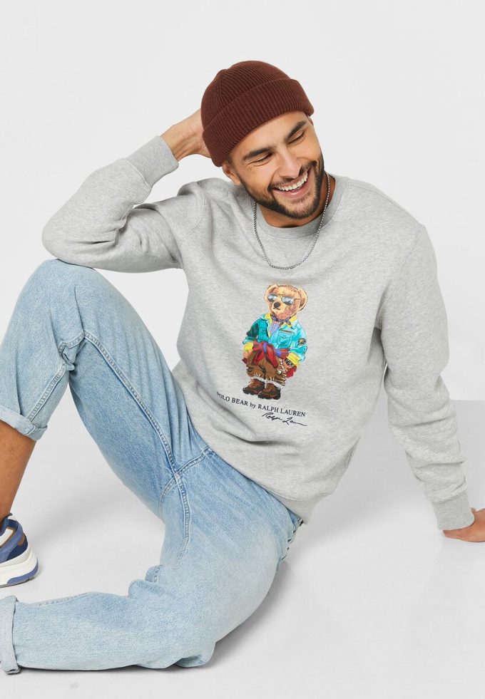 Gri Erkek Ralph Lauren Baskılı Polo Ayı Sweatshirt Gri Erkek Ralph Lauren Baskılı Polo Ayı Sweatshirt