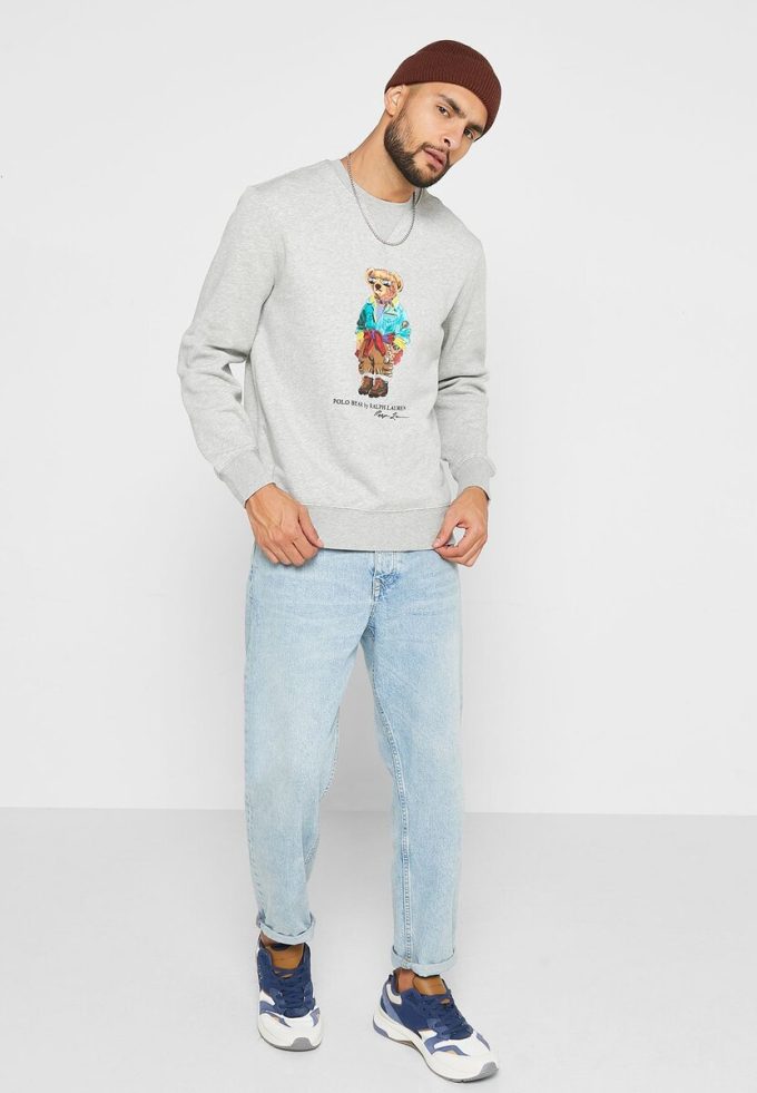 Gri Erkek Ralph Lauren Baskılı Polo Ayı Sweatshirt Gri Erkek Ralph Lauren Baskılı Polo Ayı Sweatshirt