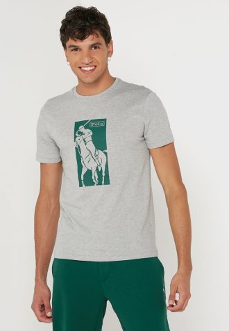 Gri Erkek Ralph Lauren Baskılı Yuvarlak Yaka Tişörtler