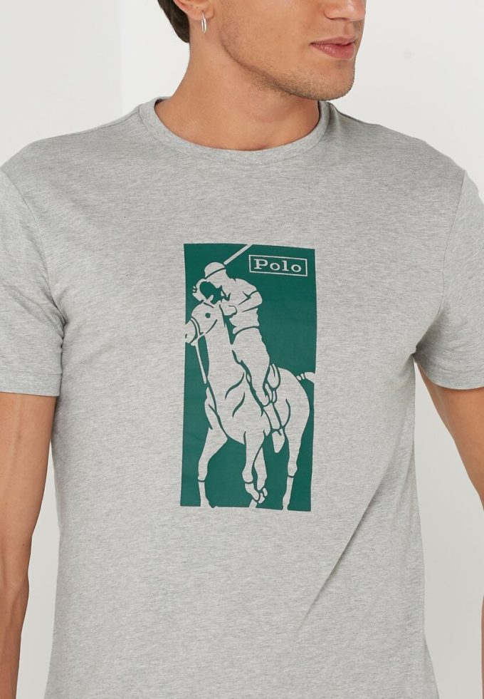 Gri Erkek Ralph Lauren Baskılı Yuvarlak Yaka Tişörtler