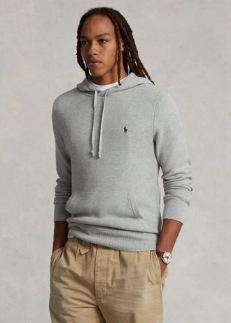 Gri Erkek Ralph Lauren Dokulu Pamuklu Kapüşonlu Kazak
