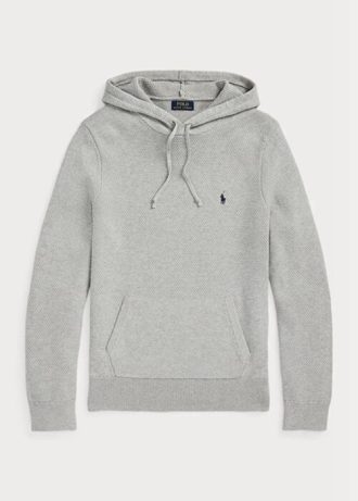 Gri Erkek Ralph Lauren Dokulu Pamuklu Kapüşonlu Kazak
