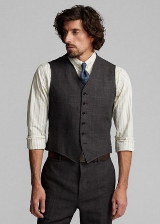 Gri Erkek Ralph Lauren Ekose İpek-Keten Yelek Blazer Gri Erkek Ralph Lauren Ekose İpek-Keten Yelek Blazer