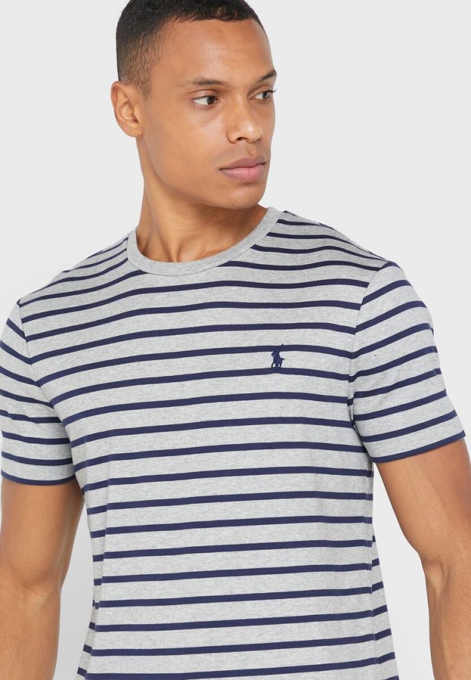 Gri Erkek Ralph Lauren Çizgili Yuvarlak Yaka Tişörtler Gri Erkek Ralph Lauren Çizgili Yuvarlak Yaka Tişörtler